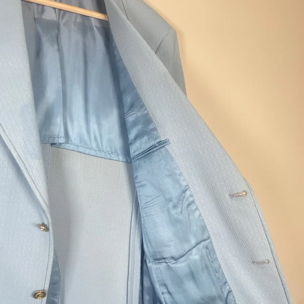 Vintage 1970s 40 R Johnny Carson Suit Jacket – Light Blue‎ 2Btn Polyester Blazer